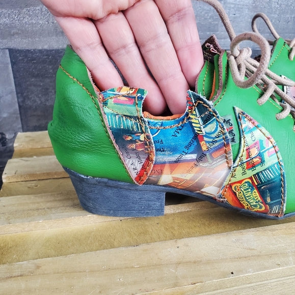 Princess Of TMA Maia Green Abstract Pointed Toe Leather Oxford Women's - Picture 5 of 16